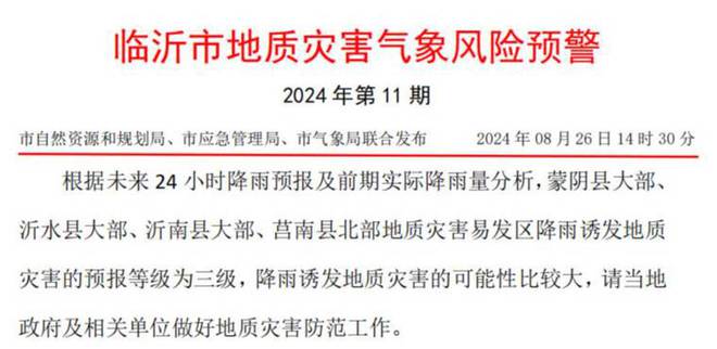 三级地质灾害！临沂发布地质灾害气象风险预警